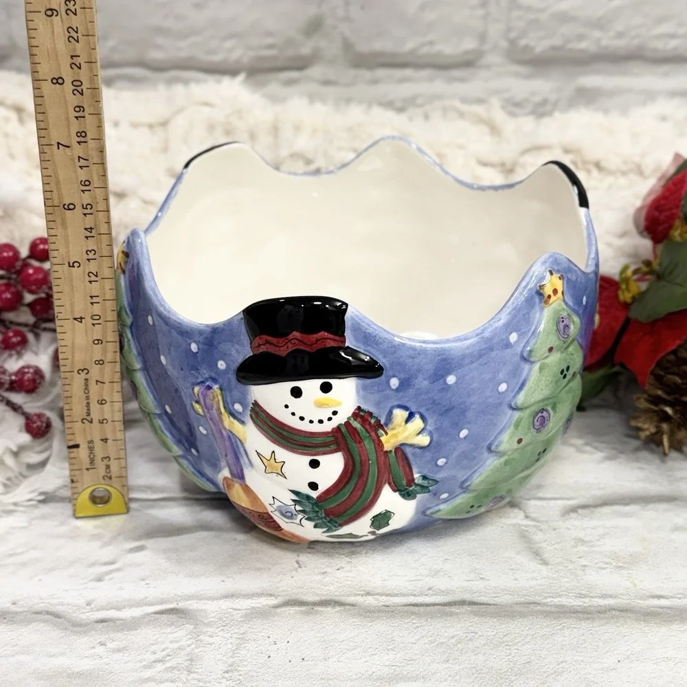 Sango The Sweet Shoppe Christmas Holiday Snowman Centerpiece Bowl By Sue Zipkin